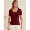 image:imageANRABESS Womens Short Sleeve Sweaters Wool Blend Summer Scoop Neck Casual Business Knit Shirts Slim Fit Work Tops OutfitsWine Red