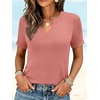 image:imageANRABESS Womens Short Sleeve V Neck Tops Summer Casual TShirts Blouses 2026 Spring Trendy Beach Vacation ClothesCoral