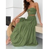 image:imageANRABESS Womens Summer Boho Flowy Swing Tiered ALine Maxi Skirt 2026 Fashion Trendy Elastic Waist Pleated Long Beach DressArmygreen