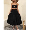 image:imageANRABESS Womens Summer Boho Flowy Swing Tiered ALine Maxi Skirt 2026 Fashion Trendy Elastic Waist Pleated Long Beach DressBlack