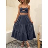 image:imageANRABESS Womens Summer Boho Flowy Swing Tiered ALine Maxi Skirt 2026 Fashion Trendy Elastic Waist Pleated Long Beach DressDark Navy Blue