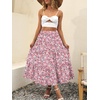 image:imageANRABESS Womens Summer Boho Flowy Swing Tiered ALine Maxi Skirt 2026 Fashion Trendy Elastic Waist Pleated Long Beach DressFloral Pink