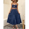 image:imageANRABESS Womens Summer Boho Flowy Swing Tiered ALine Maxi Skirt 2026 Fashion Trendy Elastic Waist Pleated Long Beach DressNavy Blue