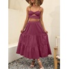 image:imageANRABESS Womens Summer Boho Flowy Swing Tiered ALine Maxi Skirt 2026 Fashion Trendy Elastic Waist Pleated Long Beach DressWine Red