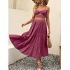 image:imageANRABESS Womens Summer Boho Flowy Swing Tiered ALine Maxi Skirt 2026 Fashion Trendy Elastic Waist Pleated Long Beach DressWine Red