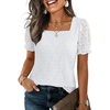 image:imageANRABESS Womens Lace Square Neck Blouse Puff Sleeve Soft Top for Dressy Casual Work amp Spring Summer FashionWhite