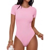 image:imageANRABESS Womens Short Sleeve Bodysuit Crew Neck Slim Fit Ribbed Knit Tops Trendy 2026 Outfits Versatile for Daily WearPink