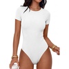 image:imageANRABESS Womens Short Sleeve Bodysuit Crew Neck Slim Fit Ribbed Knit Tops Trendy 2026 Outfits Versatile for Daily WearWhite