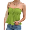 image:imageANRABESS Womens Tube Top Summer Strapless Tie Front Ruched Peplum Flared Hem Cute Bandeau Halter Tops 2026 Vacation OutfitsGreen