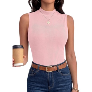 image:imageANRABESS Mock Neck Tank Tops for Women Ribbed Knit Sleeveless Top Slim Fit 2026 Summer Casual Basic Layer ShirtsBright Pink