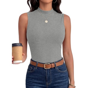 image:imageANRABESS Mock Neck Tank Tops for Women Ribbed Knit Sleeveless Top Slim Fit 2026 Summer Casual Basic Layer ShirtsGrey