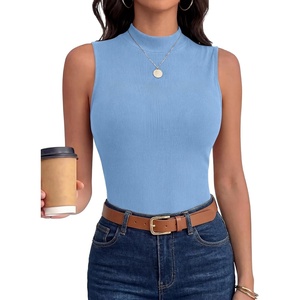 image:imageANRABESS Mock Neck Tank Tops for Women Ribbed Knit Sleeveless Top Slim Fit 2026 Summer Casual Basic Layer ShirtsLight Blue