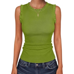 image:imageANRABESS Ribbed Tank Tops for Women Crew Neck Ruffle Sweater Vest Cute Sleeveless Shirts 2026 Summer Business Casual OutfitsGrass