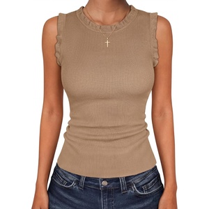 image:imageANRABESS Ribbed Tank Tops for Women Crew Neck Ruffle Sweater Vest Cute Sleeveless Shirts 2026 Summer Business Casual OutfitsKhaki
