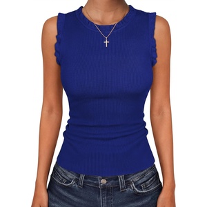 image:imageANRABESS Ribbed Tank Tops for Women Crew Neck Ruffle Sweater Vest Cute Sleeveless Shirts 2026 Summer Business Casual OutfitsRoyal Blue