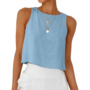 image:imageANRABESS Women Crop Tank Tops High Neck Sleeveless Shirts 2026 Summer Outfits Casual Blouse Beach Vacation ClothesBright Blue