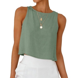 image:imageANRABESS Women Crop Tank Tops High Neck Sleeveless Shirts 2026 Summer Outfits Casual Blouse Beach Vacation ClothesLight Green