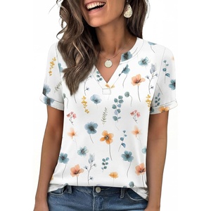 image:imageANRABESS Womens Short Sleeve V Neck Tops Summer Casual TShirts Blouses 2026 Spring Trendy Beach Vacation ClothesWhite Colorful Floral