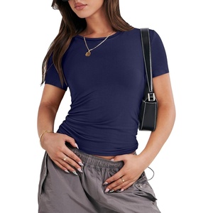 image:imageANRABESS Womens Soft Short Sleeve TShirt Crew Neck Top Slim Fit Basic Tee for Summer Casual Y2k Everyday WearDark Blue