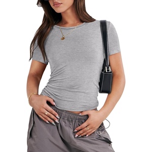 image:imageANRABESS Womens Soft Short Sleeve TShirt Crew Neck Top Slim Fit Basic Tee for Summer Casual Y2k Everyday WearGrey
