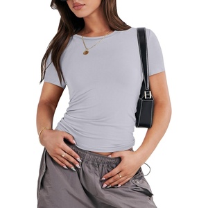 image:imageANRABESS Womens Soft Short Sleeve TShirt Crew Neck Top Slim Fit Basic Tee for Summer Casual Y2k Everyday WearLight Grey