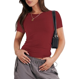 image:imageANRABESS Womens Soft Short Sleeve TShirt Crew Neck Top Slim Fit Basic Tee for Summer Casual Y2k Everyday WearRed