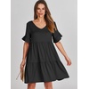 image:imageANRABESS Dresses for Women Summer 2026 V Neck Ruffle Sleeve A Line Tiered Flowy Casual Trendy Mini Beach Dress with PocketsBlack