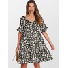 image:imageANRABESS Dresses for Women Summer 2026 V Neck Ruffle Sleeve A Line Tiered Flowy Casual Trendy Mini Beach Dress with PocketsBlack White Floral