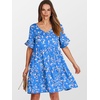 image:imageANRABESS Dresses for Women Summer 2026 V Neck Ruffle Sleeve A Line Tiered Flowy Casual Trendy Mini Beach Dress with PocketsBlue Pink Floral