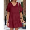 image:imageANRABESS Dresses for Women Summer 2026 V Neck Ruffle Sleeve A Line Tiered Flowy Casual Trendy Mini Beach Dress with PocketsBurgundy