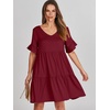 image:imageANRABESS Dresses for Women Summer 2026 V Neck Ruffle Sleeve A Line Tiered Flowy Casual Trendy Mini Beach Dress with PocketsBurgundy