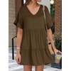 image:imageANRABESS Dresses for Women Summer 2026 V Neck Ruffle Sleeve A Line Tiered Flowy Casual Trendy Mini Beach Dress with PocketsCoffee