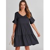 image:imageANRABESS Dresses for Women Summer 2026 V Neck Ruffle Sleeve A Line Tiered Flowy Casual Trendy Mini Beach Dress with PocketsDeep Navy Blue