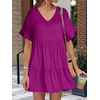 image:imageANRABESS Dresses for Women Summer 2026 V Neck Ruffle Sleeve A Line Tiered Flowy Casual Trendy Mini Beach Dress with PocketsFuchsia