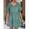 image:imageANRABESS Dresses for Women Summer 2026 V Neck Ruffle Sleeve A Line Tiered Flowy Casual Trendy Mini Beach Dress with PocketsGreen Blue Floral