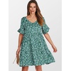 image:imageANRABESS Dresses for Women Summer 2026 V Neck Ruffle Sleeve A Line Tiered Flowy Casual Trendy Mini Beach Dress with PocketsGreen Blue Floral