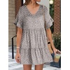 image:imageANRABESS Dresses for Women Summer 2026 V Neck Ruffle Sleeve A Line Tiered Flowy Casual Trendy Mini Beach Dress with PocketsKhaki Polka Dot Gray