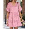 image:imageANRABESS Dresses for Women Summer 2026 V Neck Ruffle Sleeve A Line Tiered Flowy Casual Trendy Mini Beach Dress with PocketsPink Floral