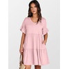 image:imageANRABESS Dresses for Women Summer 2026 V Neck Ruffle Sleeve A Line Tiered Flowy Casual Trendy Mini Beach Dress with PocketsPink Round Dot