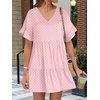 image:imageANRABESS Dresses for Women Summer 2026 V Neck Ruffle Sleeve A Line Tiered Flowy Casual Trendy Mini Beach Dress with PocketsPink Round Dot