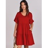 image:imageANRABESS Dresses for Women Summer 2026 V Neck Ruffle Sleeve A Line Tiered Flowy Casual Trendy Mini Beach Dress with PocketsRed