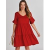 image:imageANRABESS Dresses for Women Summer 2026 V Neck Ruffle Sleeve A Line Tiered Flowy Casual Trendy Mini Beach Dress with PocketsRed