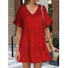 image:imageANRABESS Dresses for Women Summer 2026 V Neck Ruffle Sleeve A Line Tiered Flowy Casual Trendy Mini Beach Dress with PocketsRed