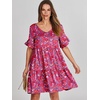 image:imageANRABESS Dresses for Women Summer 2026 V Neck Ruffle Sleeve A Line Tiered Flowy Casual Trendy Mini Beach Dress with PocketsRed Floral