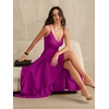 image:imageANRABESS Formal Dresses for Women Evening Party Cocktail Long Dress Split Elegant V Neck Wrap Ruffle Wedding Guest DressesFuchsia