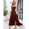 image:imageANRABESS Formal Dresses for Women Evening Party Cocktail Long Dress Split Elegant V Neck Wrap Ruffle Wedding Guest DressesRed Brown