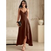 image:imageANRABESS Formal Dresses for Women Evening Party Cocktail Long Dress Split Elegant V Neck Wrap Ruffle Wedding Guest DressesRed Brown