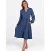 image:imageANRABESS Long Sleeve Midi Dresses for Women V Neck 2026 Fall Fashion Casual Loose Fit Flowy Swing Tiered Vacation Boho DressBlue