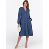 image:imageANRABESS Long Sleeve Midi Dresses for Women V Neck 2026 Fall Fashion Casual Loose Fit Flowy Swing Tiered Vacation Boho DressBlue