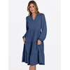 image:imageANRABESS Long Sleeve Midi Dresses for Women V Neck 2026 Fall Fashion Casual Loose Fit Flowy Swing Tiered Vacation Boho DressBlue